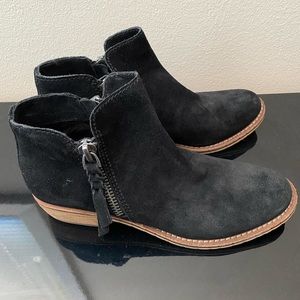Black suede booties; never been worn; size 8.